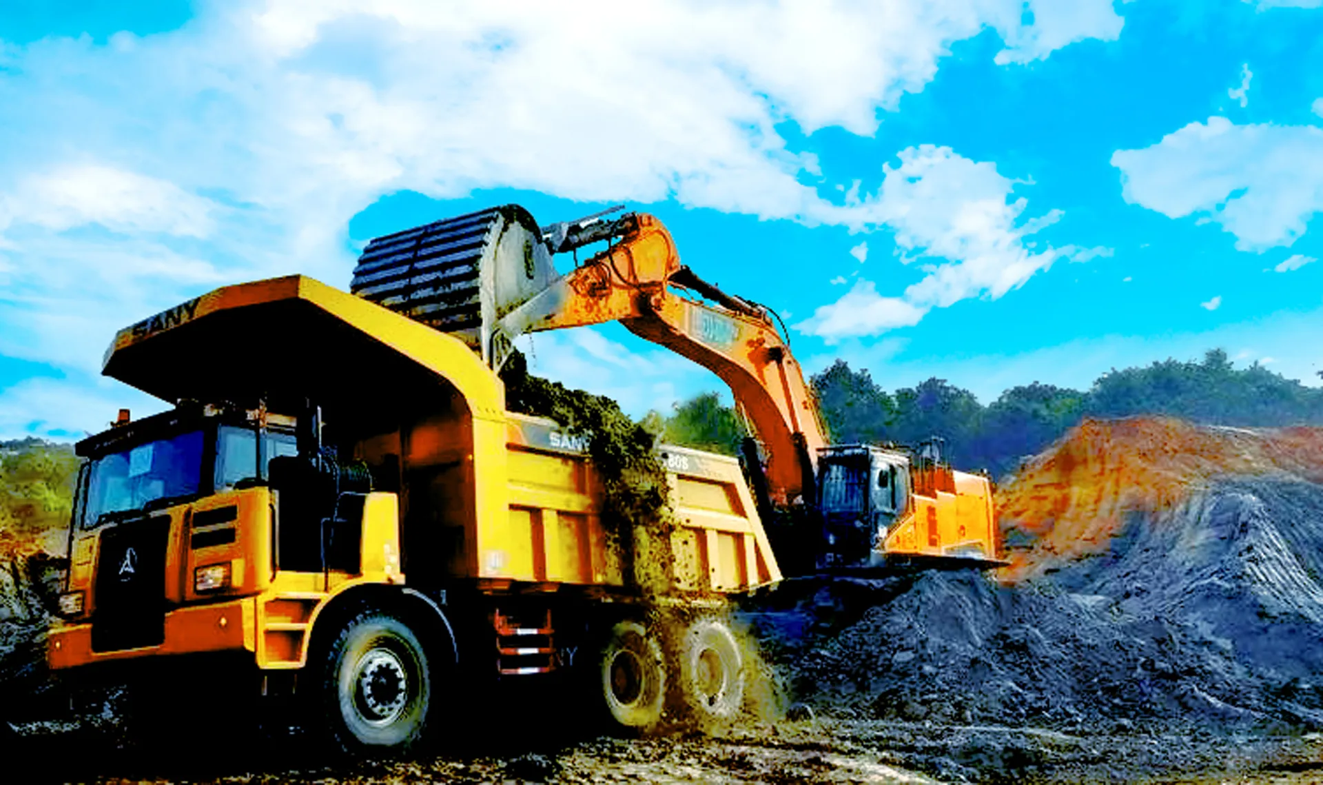 GMT excavator loading a SANY haul truck in the pit